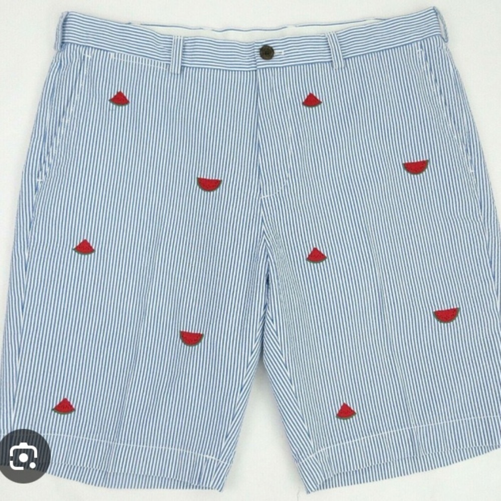 Brooks Brothers Blue Striped Men's Shorts with Red Watermelon Accents. Size 32